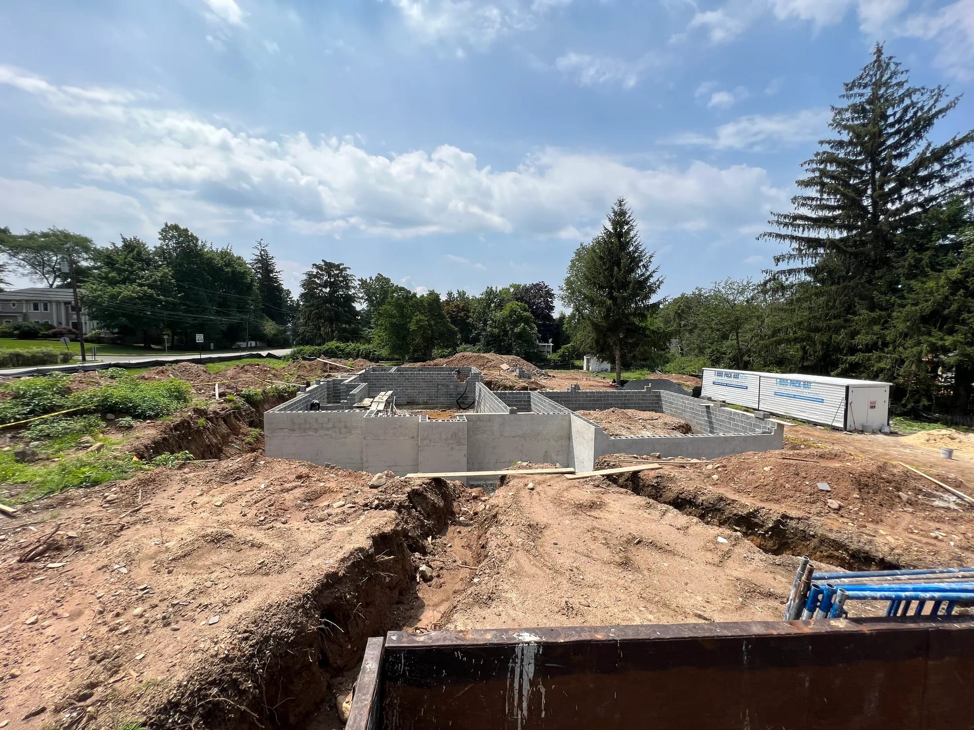 Poured foundation and block walls before construction