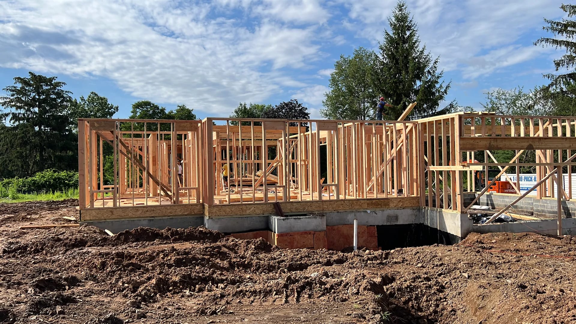 First-floor wall framing on the new foundation
