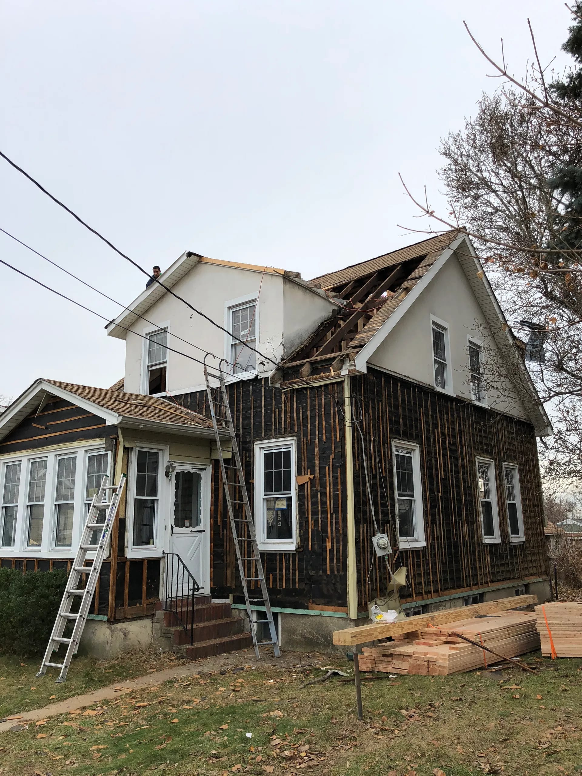 Exterior stripped to the original sheathing during renovation